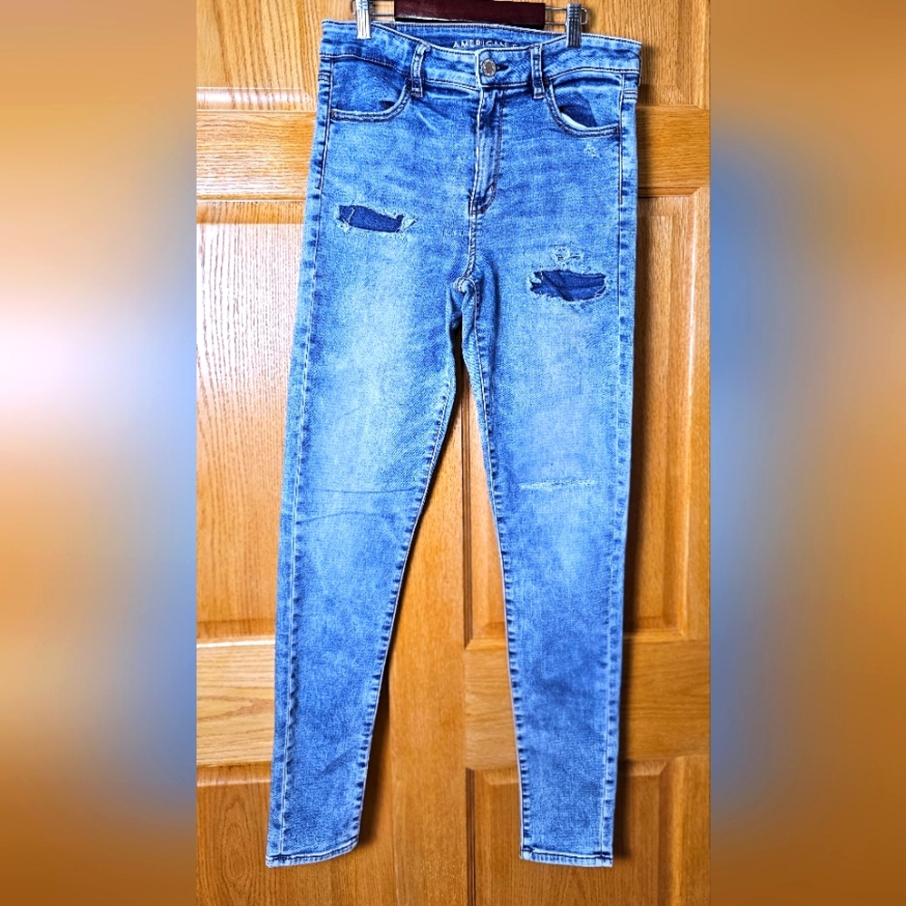 American Eagle High Rise Jegging, distressed, Woman's 10 X-Long